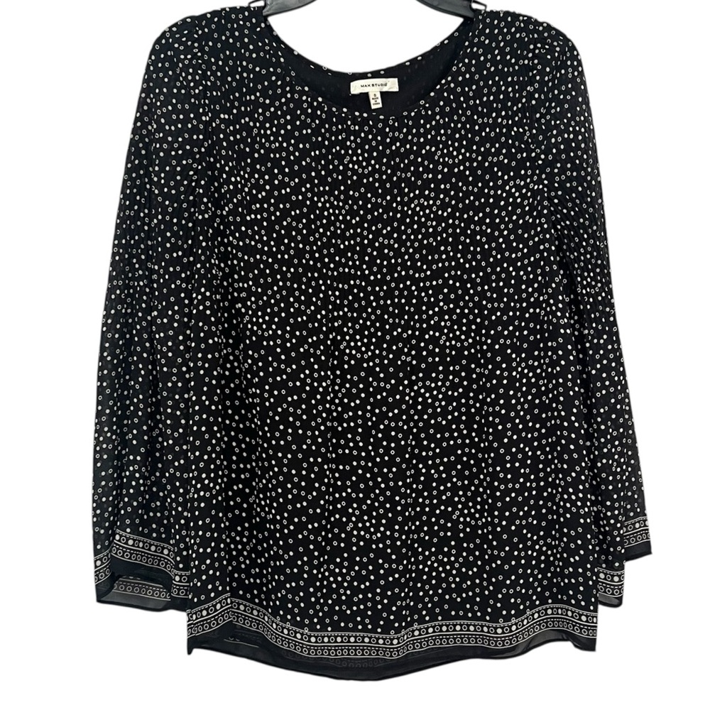 Max studio long sleeve pleated circle print‎ blouse size S